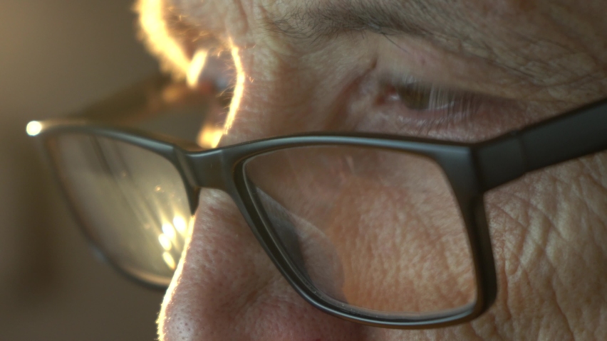 An elderly man with glasses looks at the computer screen. Royalty-Free Stock Footage #1089871643