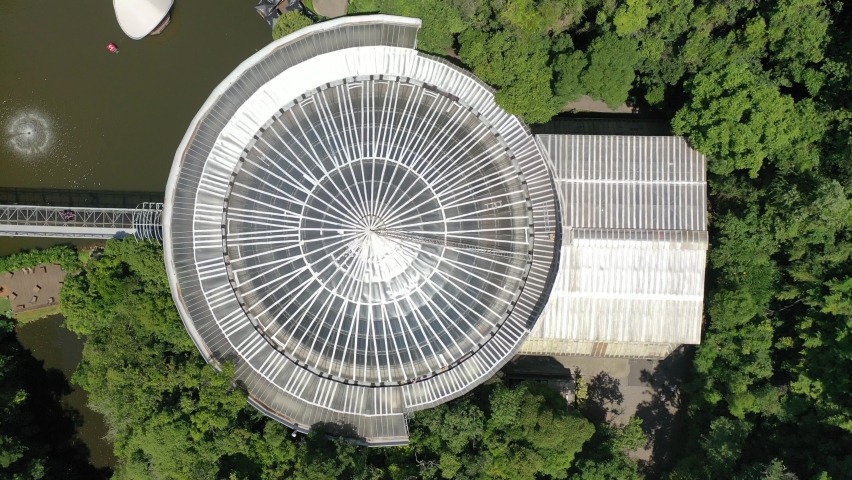 Aerial view Opera de Arame, culture and nature in the same place, traditional tourist spot in the city of Curitiba, state of Parana, Brazil