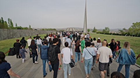 Armenia, Yerevan, The Armenian Genocide Memorial, April 24, 2022 -Armenian Genocide Remembrance Day, thousands of people going to commemorate the victims of Armenian Genocide