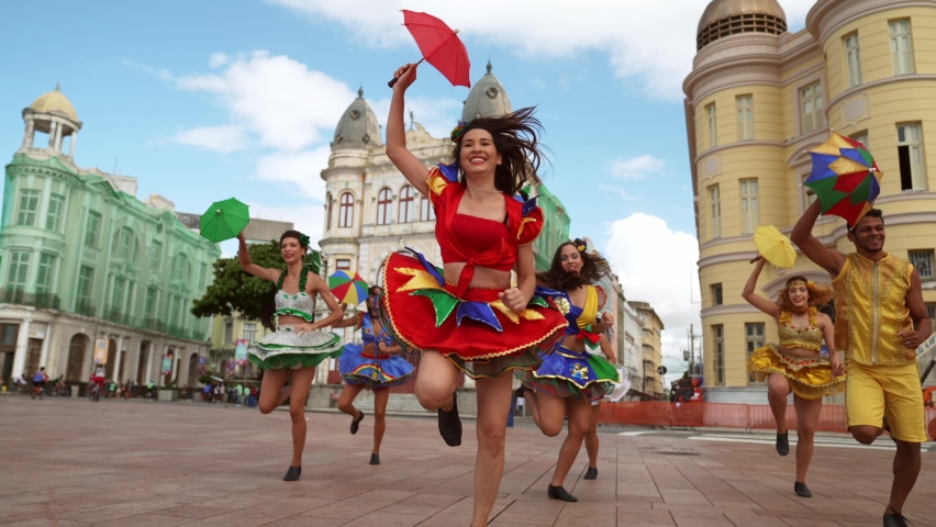 Frevo dancers at the street carnival in Recife, Pernambuco, Brazil. Royalty-Free Stock Footage #1089880413