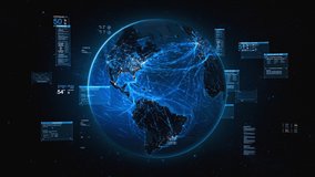 

Rotating Earth With Bright Connections Forming a Network. Loopable 360 View.  
Animation Of The Earth with Augmented Reality Elements, Text Boxes, Interfaces And Graphs.  - Powered by Shutterstock - Get 15% off with code: PIKWIZARD15