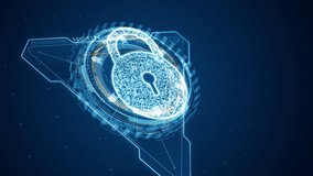 Motion graphic of Blue Security key with 3D triangle and 3D circle rotation with head up display ( HUD UI ) technology interface and futuristic elements abstract background - Powered by Shutterstock - Get 15% off with code: PIKWIZARD15