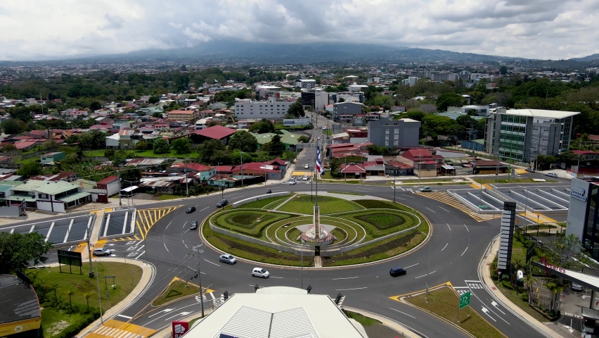 Beautiful cinematic aerial footage of the new Flag roundabout in Costa Rica, Rotonda de la bandera, un San José | Shutterstock HD Video #1089883735
