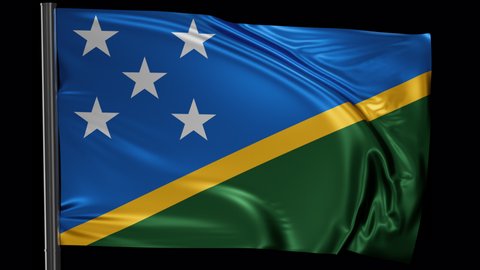 Solomon Islands flag waving in the wind. Looped video with a transparent background (ProRes with Alpha channel)