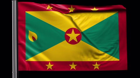 Grenada flag waving in the wind. Looped video with a transparent background (ProRes with Alpha channel)