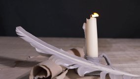 Writing document with writing quill on parchment paper by candlelight medium shot slow motion selective focus - Powered by Shutterstock - Get 15% off with code: PIKWIZARD15
