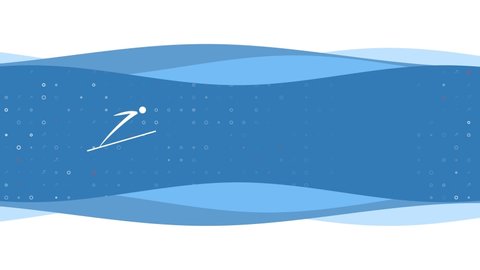 Animation of blue banner waves movement with white Ski jumping symbol on the left. On the background there are small white shapes. Seamless looped 4k animation on white background