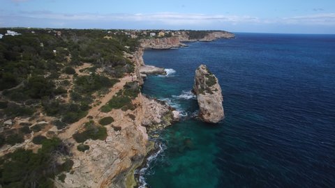 Es Pontas rocky coastline in Mallorca, Spain. Balearic islands. Europe.