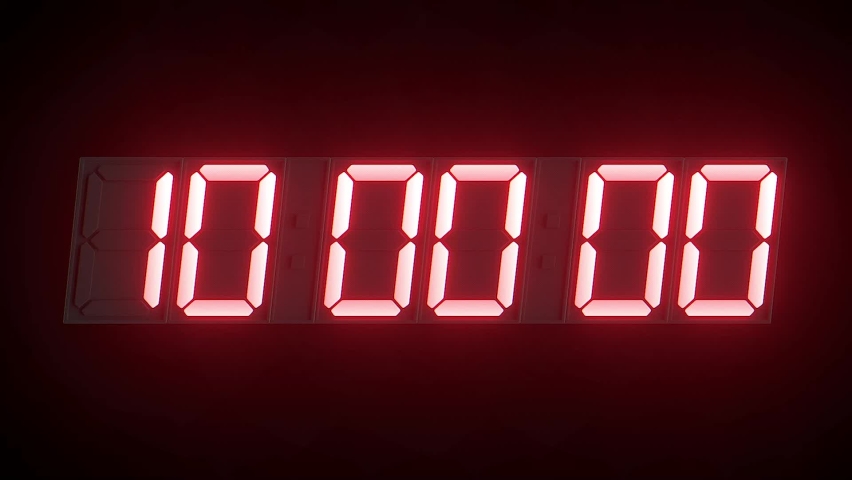 Digital Clock Countdown Timer - 10 Minutes, Seconds, Milliseconds, 3D Render Royalty-Free Stock Footage #1089893593