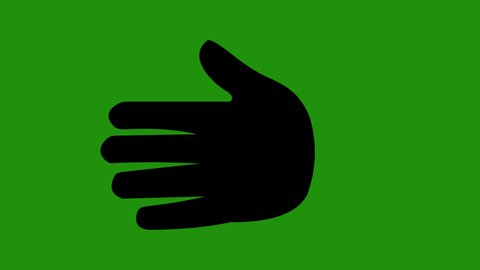 Loop animation of the black silhouette of a hand with the thumb up, on a green chroma key background