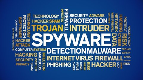 Spyware animated tag word cloud,text design animation kinetic typography seamless loop. 