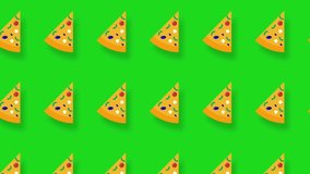 Pizza slice flat animation isolated on green screen with 3d effect. Seamless pizza slice illustration.