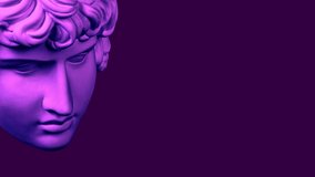 GIF animation with antique sculpture of human face in surreal style. Modern creative concept video 4K with ancient statue head and rays from eyes. Contemporary stop motion art. Funky unusual design.