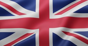 Waving flag of United Kingdom - Flag of Great Britain loop animation - 3D 4K video. Closeup of waving flag of , uk great britain england symbol, named united kingdom flag