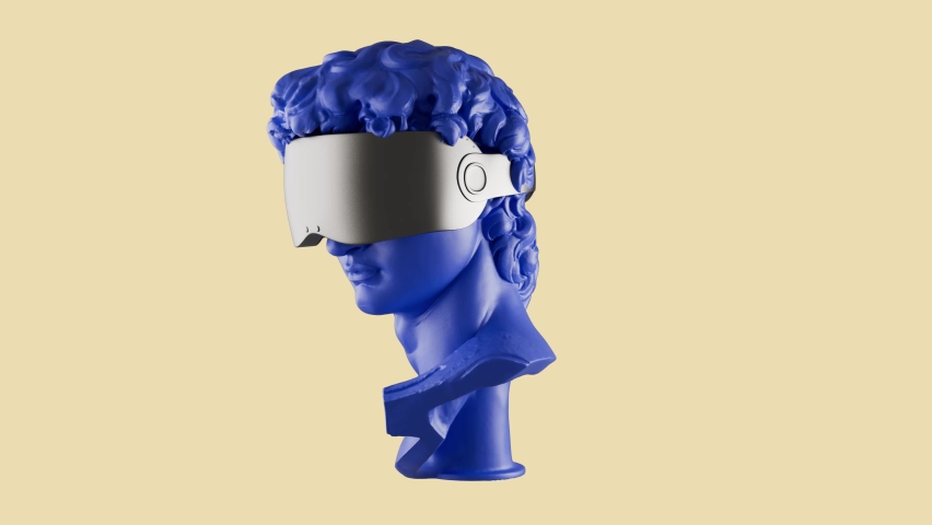 3D Multicolored Rotating David Head In VR Glasses Animation. Abstract Futuristic Michelangelo's David Sculpture In Modern Art Style. NFT Cryptoart Concept. 4K Royalty-Free Stock Footage #1089905713