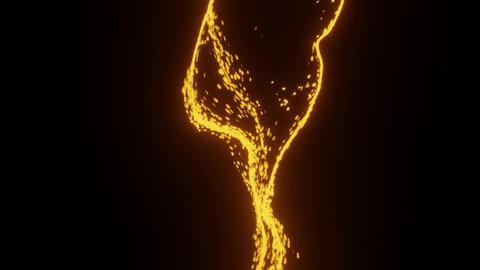 Network connection structure cyberspace with moving particles. Futuristic digital yellow flow particles. Animation abstract whirlwind cyber security. Sparks of fire. 3d rendering.