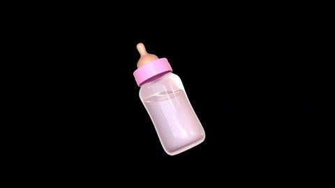 Baby Feeding Bottle animation on Black Screen Background. Plastic Milk Feeding Bottle for babies.