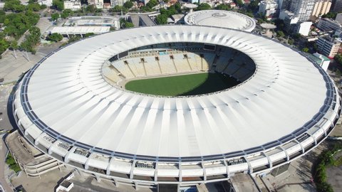 RIO DE JANEIRO, BRAZIL - CIRCA 2022: Aerial shot of the Maracana stadium the largest soccer stadium in Brazil.