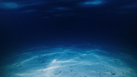 Night sea. Underwater view of the night sea and sandy bottom with wave and ripples
