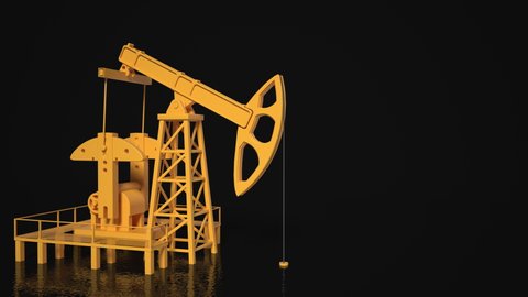 Pumping Oil Rig On a black background. Pumping jack for extracting crude oil from an oil well. Fossil fuel energy. Equipment for the Oil Industry.