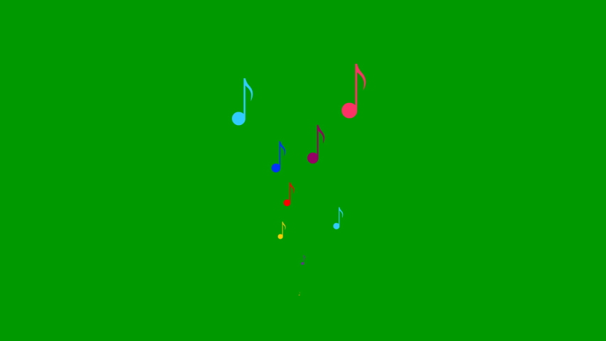 Animated multicolored notes fly from bottom to top. A colorfull wave of flying notes. Concept of music, song, melody. Vector illustration isolated on the green background. | Shutterstock HD Video #1089915571