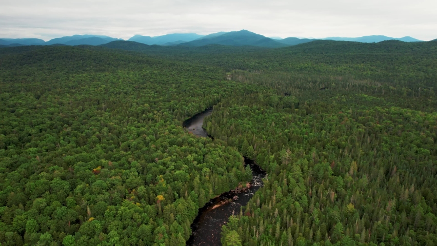 River Flowing Through Adirondack Park In New York, United States