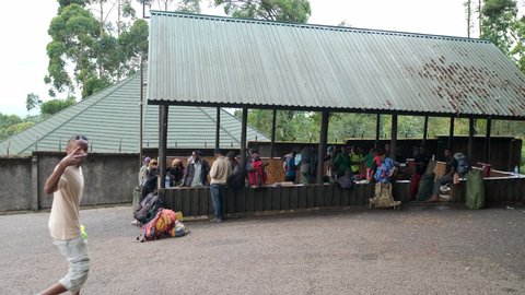 Kilimanjaro. Tanzania. Africa - 12.24.2021 Entrance to Kilimanjaro National Park - Machame Gate Porters and guides are waiting for permission to enter the park and register with the rescue service