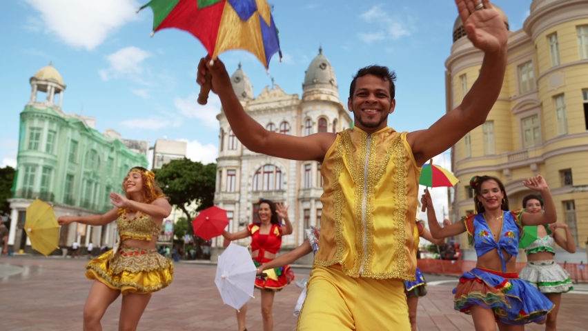 Frevo dancers at the street carnival in Recife, Pernambuco, Brazil. | Shutterstock HD Video #1089924417