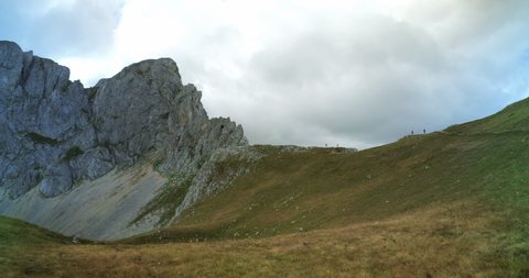Ultra-wide view of Savin Kuk mountain top on a cloudy day in Durmitor National Park, Montenegro. 4K DCI