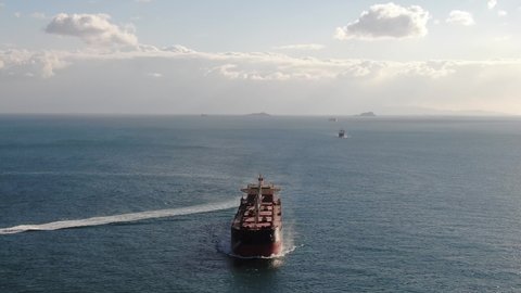 Vessel saling in calm waters. Container ship in Sea
