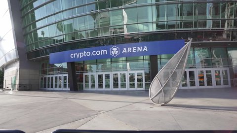 LOS ANGELES, CA, USA - April 30, 2022: Entrance to Crypto.com Arena in downtown Los Angeles, concert hall, stadium for sport events. home of the LA Lakers, LA clippers, LA kings. former Staples Center