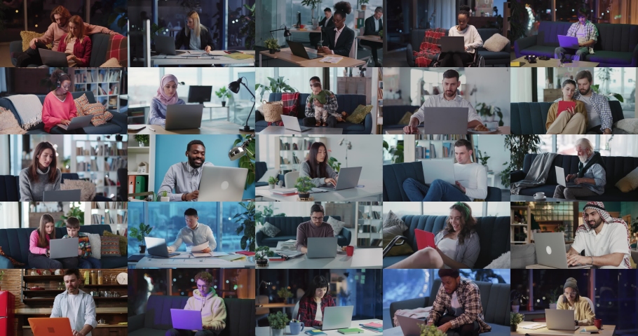 Collage, multiscreen of different people working at the laptop remote work online. Close up Royalty-Free Stock Footage #1089929573