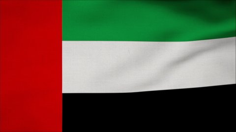 Unfolding Animation United Arab Emirates flag is waving seamless loop. United Arab Emirates flag waving in the wind. Realistic 4K. Flag of the United Arab Emirates. 