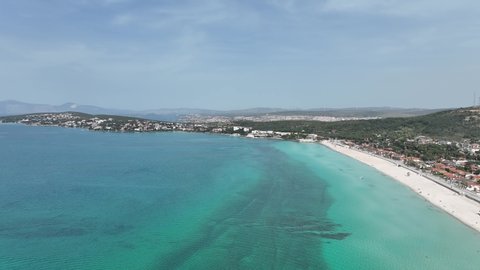 Ilica Beach in the Aegean Sea Drone Video, Cesme Izmir Turkey