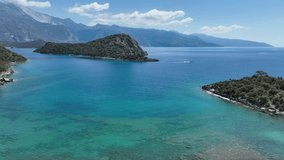 Saint Nicholas Church in the Gemiler Island Drone Video, Aegean Sea Fethiye, Mugla Turkey