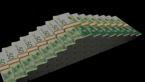 Many wads of money. 50 Israeli Shekel banknotes. Stacks of money. Financial and business concept. Alpha channel.