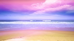 Amazing summer sea background.Ocean waves break on pink sand beach waves crashing against an empty beach.Sea waves and beautiful pastel color romantic sand beach gradient color High quality video
