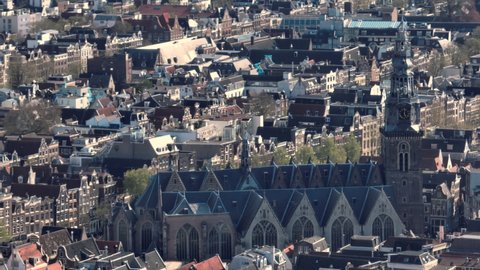Amsterdam, The Netherlands - April 2022 : Aerial view of one of Europe's biggest tourist destinations as it recovers from the economic burden of the Covid-19 pandemic