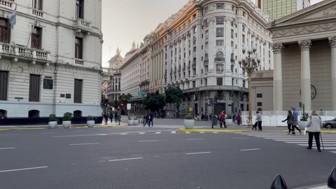 Buenos Aires, Argentina - May 2022: Movement near the Metropolitan Cathedral and Buenos Aires City Hall, Buenos Aires, Argentina. 4K Resolution.