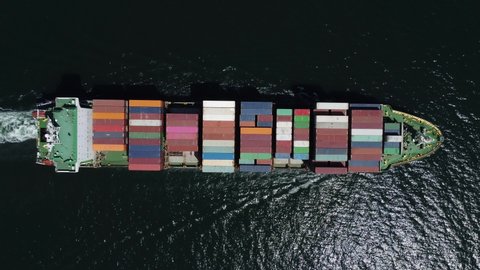 Aerial top view container ship, shipping or transportation concept background.	