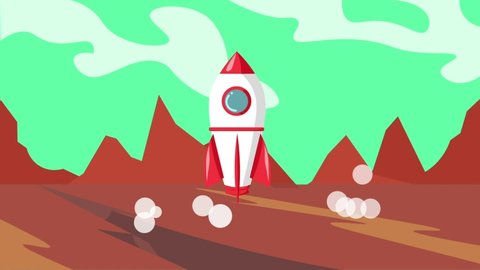 Rocket lands on Merce. 2D animation 