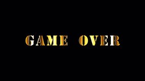 GAME OVER golden text with light glowing effect isolated with alpha channel Quicktime Prores 444 encode. 4K 3D rendering seamless loop Typography design.Video cover GAME OVER  for overlay your footage