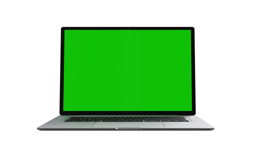 Laptop isolated on a white background opens and a blank green chrome key screen lights up. Concept Computer Technological on Video Call Close-Up 4K | Shutterstock HD Video #1089944569