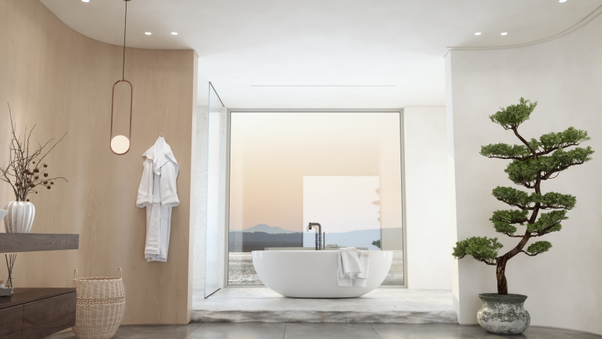 3d Rendering of Modern White Bathroom With Bathtub | Shutterstock HD Video #1089946439