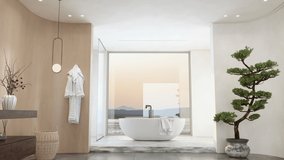 3d Rendering of Modern White Bathroom With Bathtub