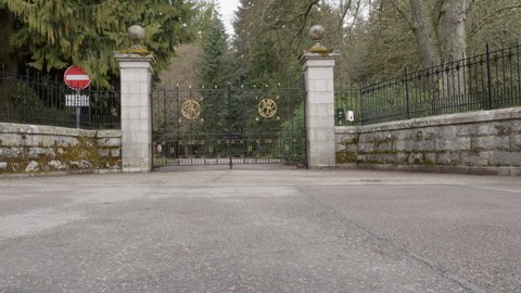 1st May 2022, Balmoral, Ballater, Scotland. Balmoral Gates at the Queen of Englands' summer residence.