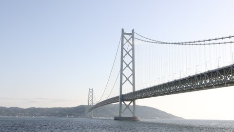 The Akashi Kaikyo Bridge as seen from Maiko Park in Kobe City, Hyogo Prefecture.