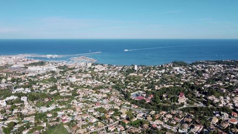 Aerial drone view of coastline in Alicante, Calpe, Spain.