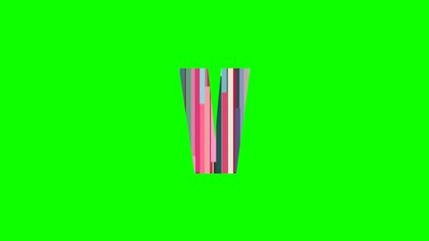 V - Animated letter from moving multicolored lines isolated on green background for forming words and text animation in your video projects