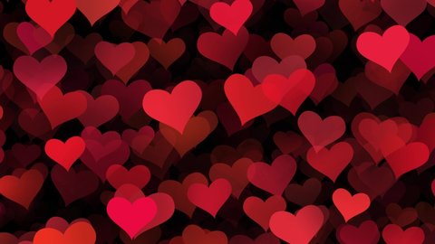 Hearts for mother's day. Mother's day background. Heart background video. Red endless hearts on black background.